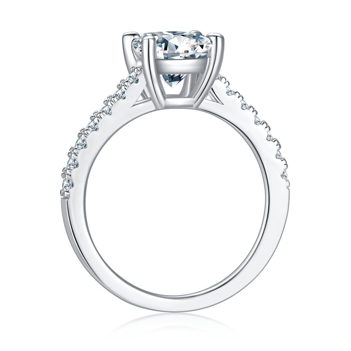 Micro set egg shaped S925 silver plated white gold moissanite diamond women's ring 2.0 carats D-grade